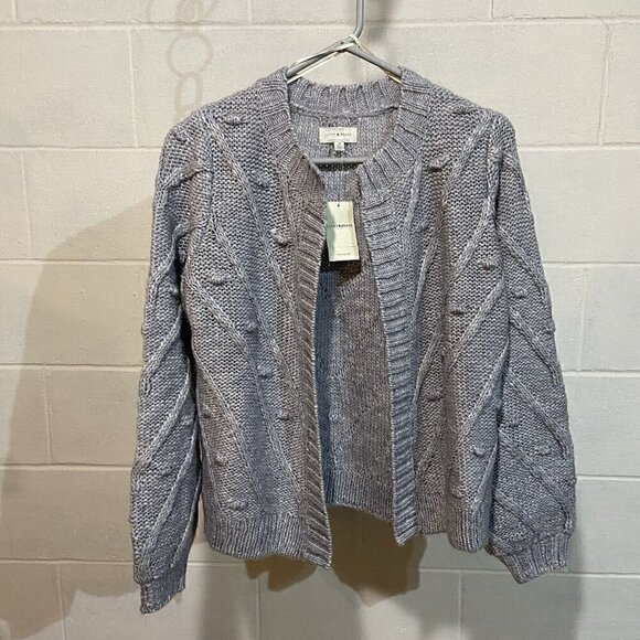 Lucky Brand Women's LS Cardigan Sweater MEDIUM Open Front Bobble Gray Career‎ - Picture 1 of 10